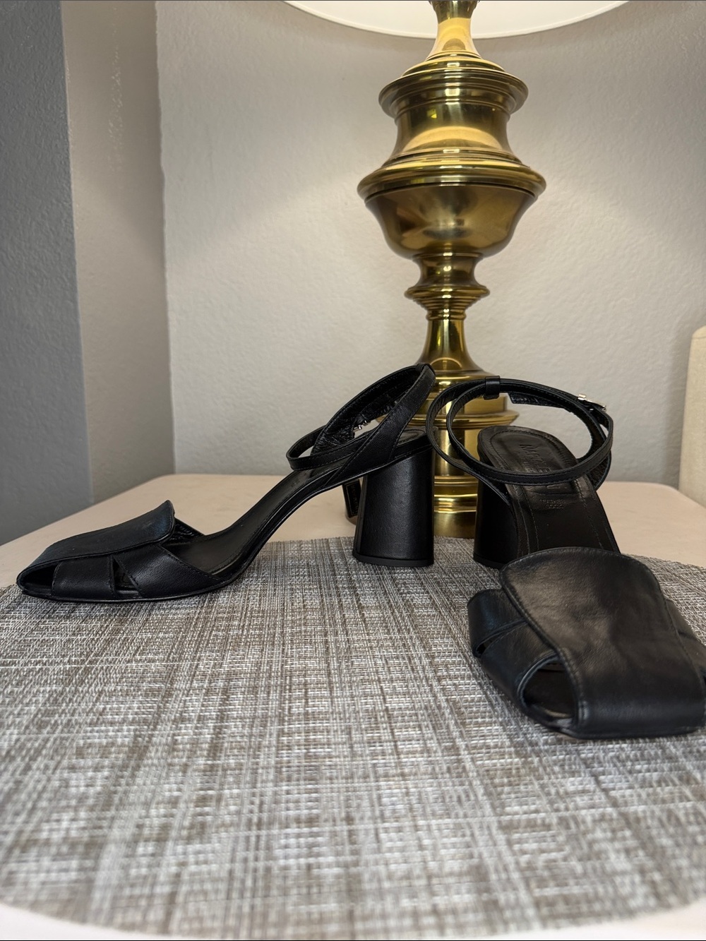 Black Open-Toe Block Heel Sandals with Ankle Strap